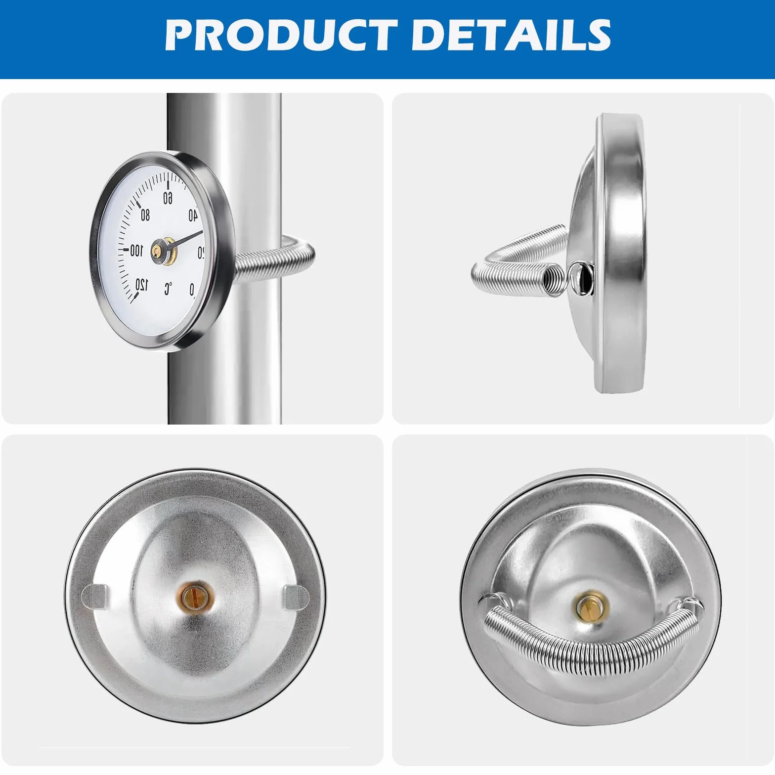 PORFOYO 6 Stück Anlegethermometer Heizungsrohr, Rohrthermometer, Temperaturanzeige Mit Clip-On Feder, Mit Aufsteckfeder 63mm Heißes Wasser Rohr Thermometer Zeigerthermometer Für Rohre 0-120℃