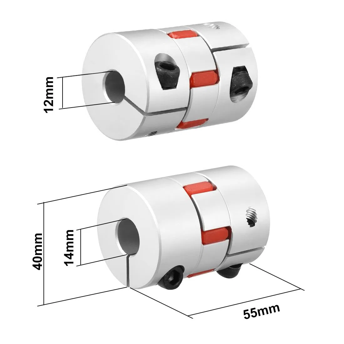 sourcing map Wellenkupplung 12mm bis 14mm Bohrung L55xD40 Flexibles Kupplungsgelenk für Servo Schrittmotor