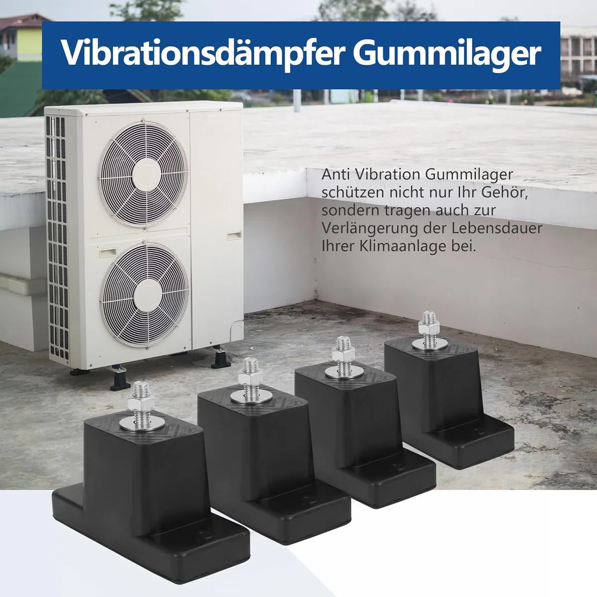 Wostore Klimaanlagen Stoßdämpfer Antivibrationsfüße Wärmepumpe Gummi-Halterung für Klimaanlage 4 Stück Bodenkonsole 200 KG belastbar, Rutschfest