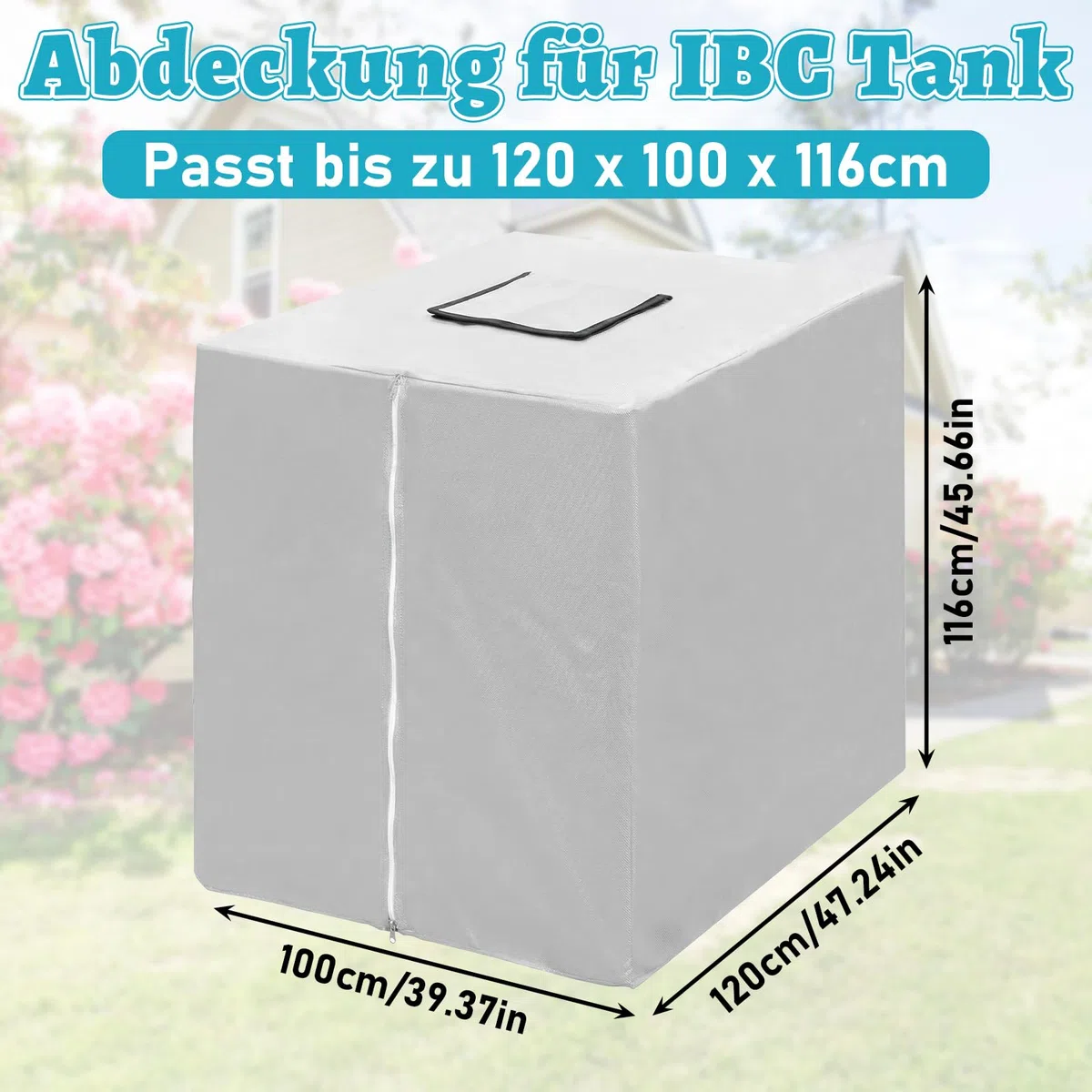 IBC Tank Abdeckung, IBC Container Abdeckung, Abdeckplane für Wassertank 1000L, 420D Container Abdeckplane Wasserdicht Winddicht UV-Beständiges für Tank Behälter Regentonne