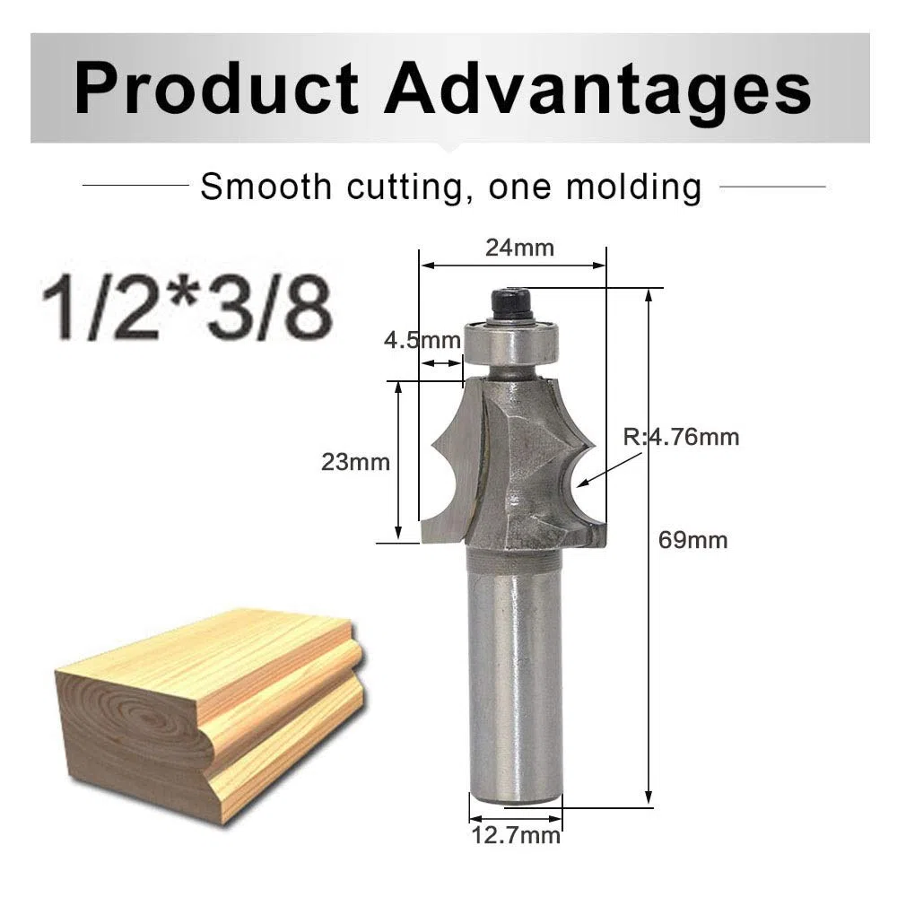 Trend-Fräser, Fräser for Formen von Fasenkanten, Fräser, Eckfräser, 1/2-Zoll-Schaft-Fräser for Schräg- und Wulstverkleidungen, Holzbearbeitungswerkzeuge mit Hartmetallspitze und Lager am oberen Ende(3