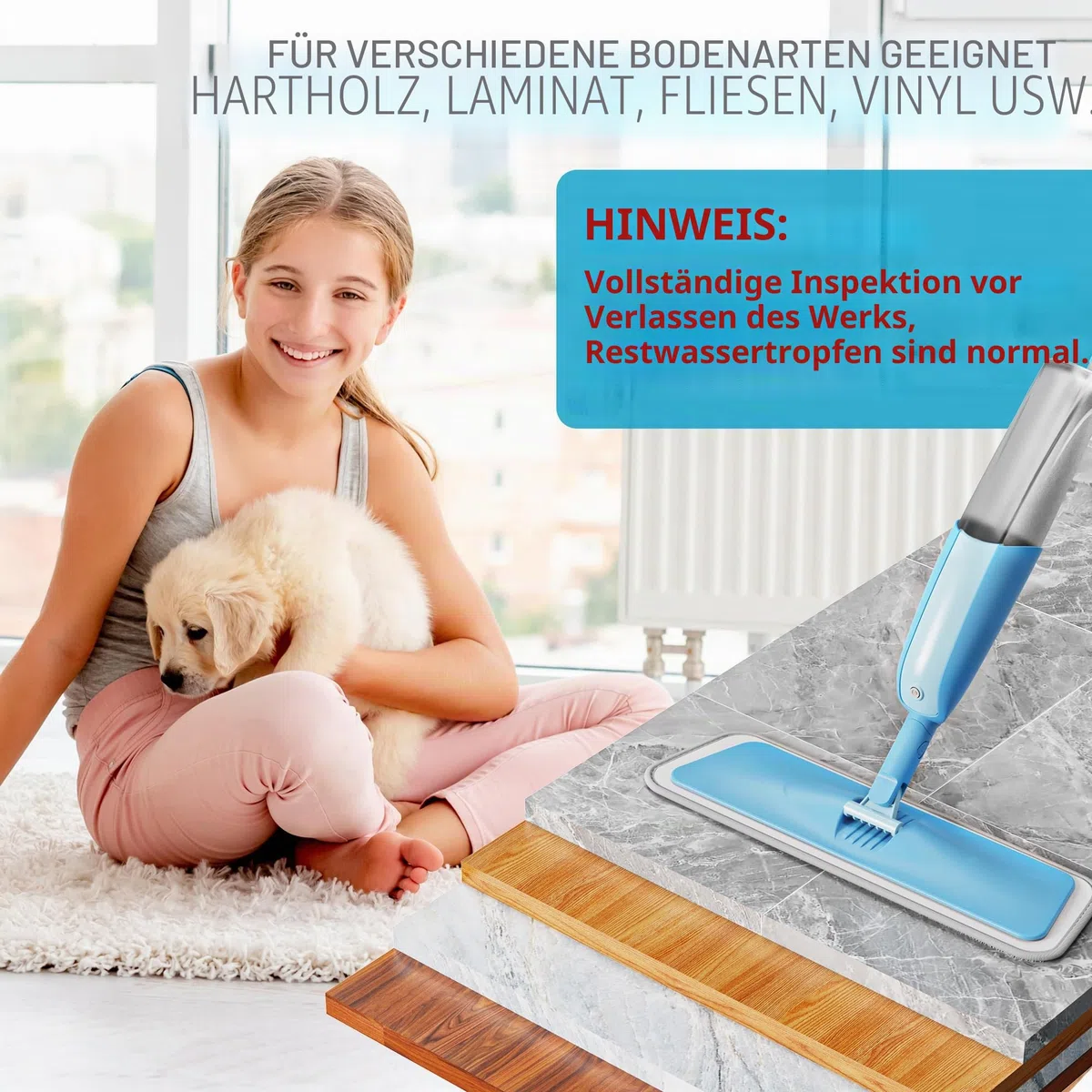 Wischer mit Sprühfunktion Sprühwischer Bodenwischer, MEXERRIS Wischmopp mit Wassertank 360 Grad Rotierender Wischmopp Spray Mop Wischer Boden mit 3 Waschbaren Mikrofaser Pads für alle Böden