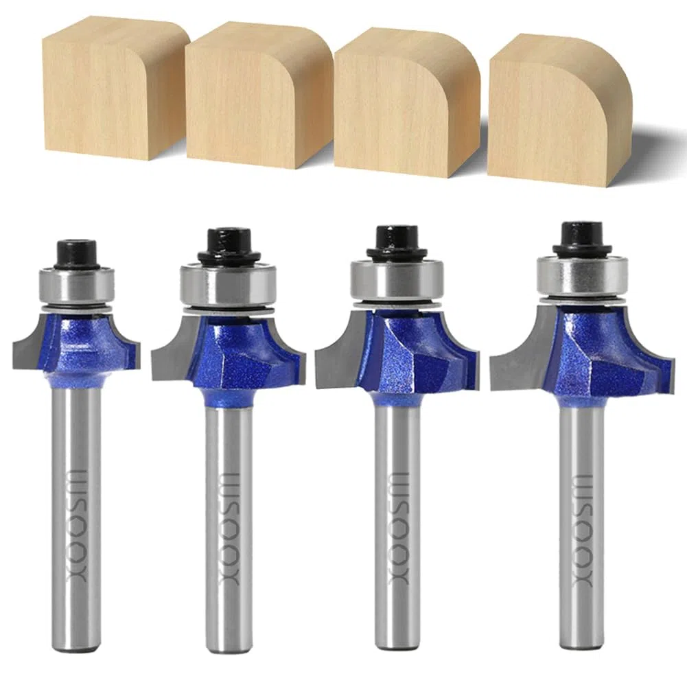 4 Stück Abrundfräser Standard Fräser Set für Holz mit 6mm Schaft, Fräser für Oberfräse Set
