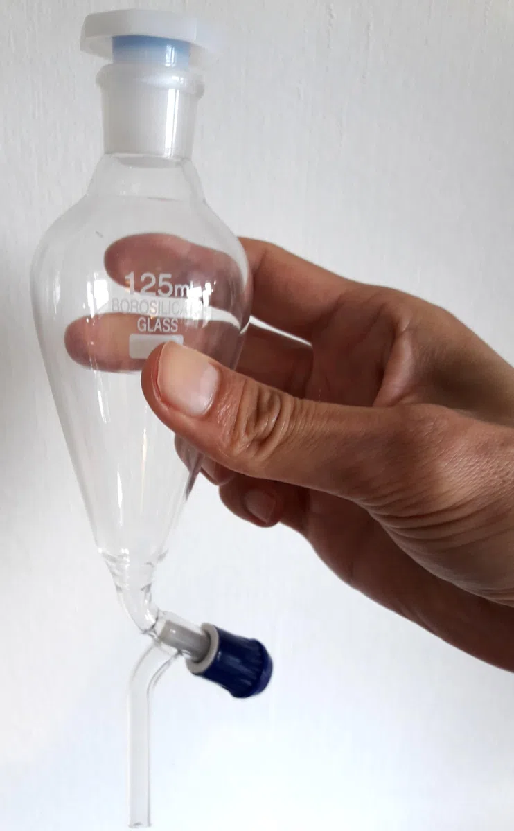 Scheidetrichter NS19, 125 ml, PTFE-Ventil inkl. PE-Stopfen