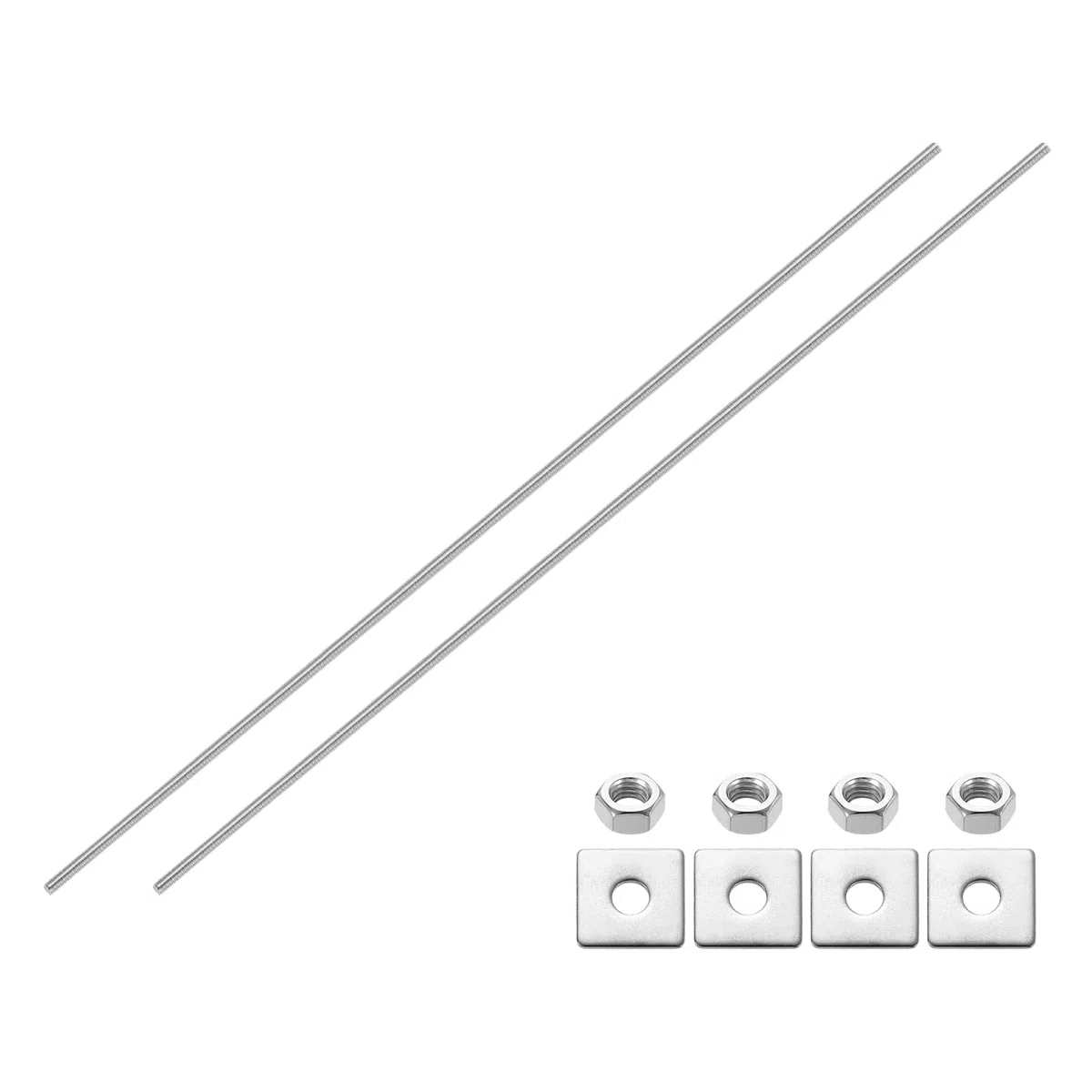 QUARKZMAN 2 Stück Vollgewindestange M8 x 500mm 304 Edelstahl Vollgewindestangen Mit Muttern Und Unterlegscheiben Für Klemmen Aufhänger Und U-Bolzen Silber