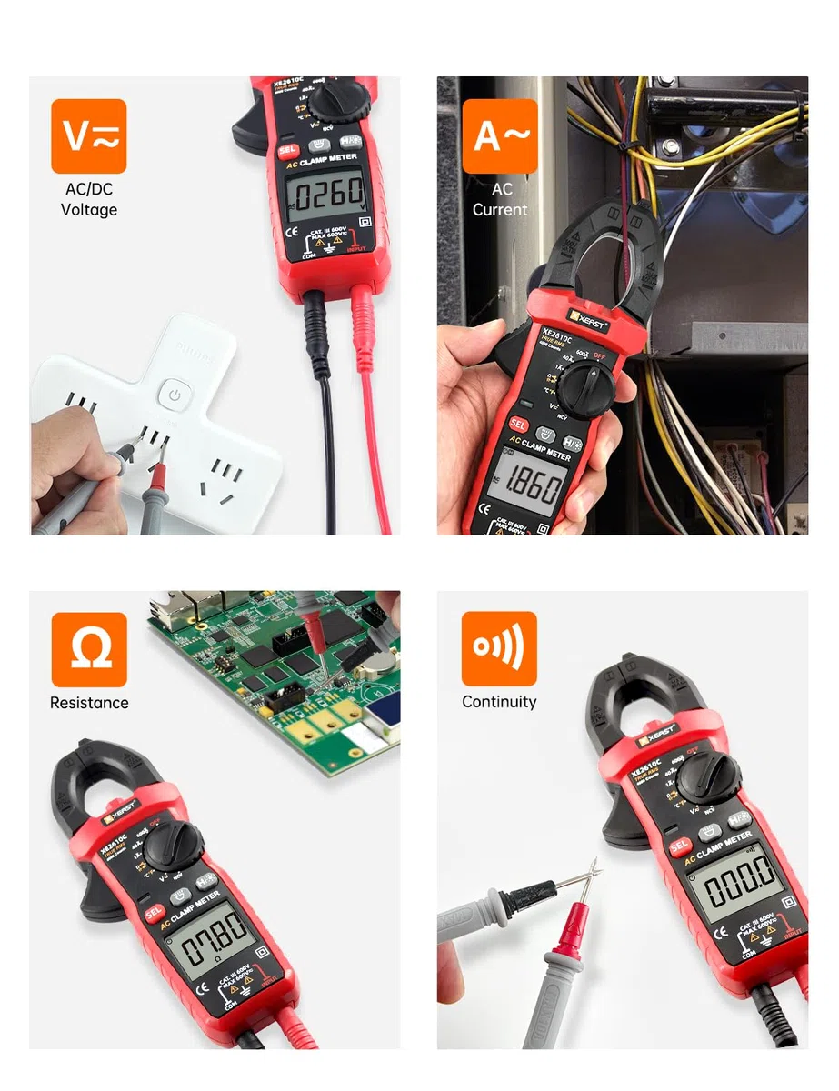 Stromzange Multimeter, True-RMS 4000 Zähl Auto Range Zangenamperemeter, Strommesszange für die Messung AC/DC-Spannung, AC-Strom Temperatur Widerstand Kapazität Kontinuität Diode NCV