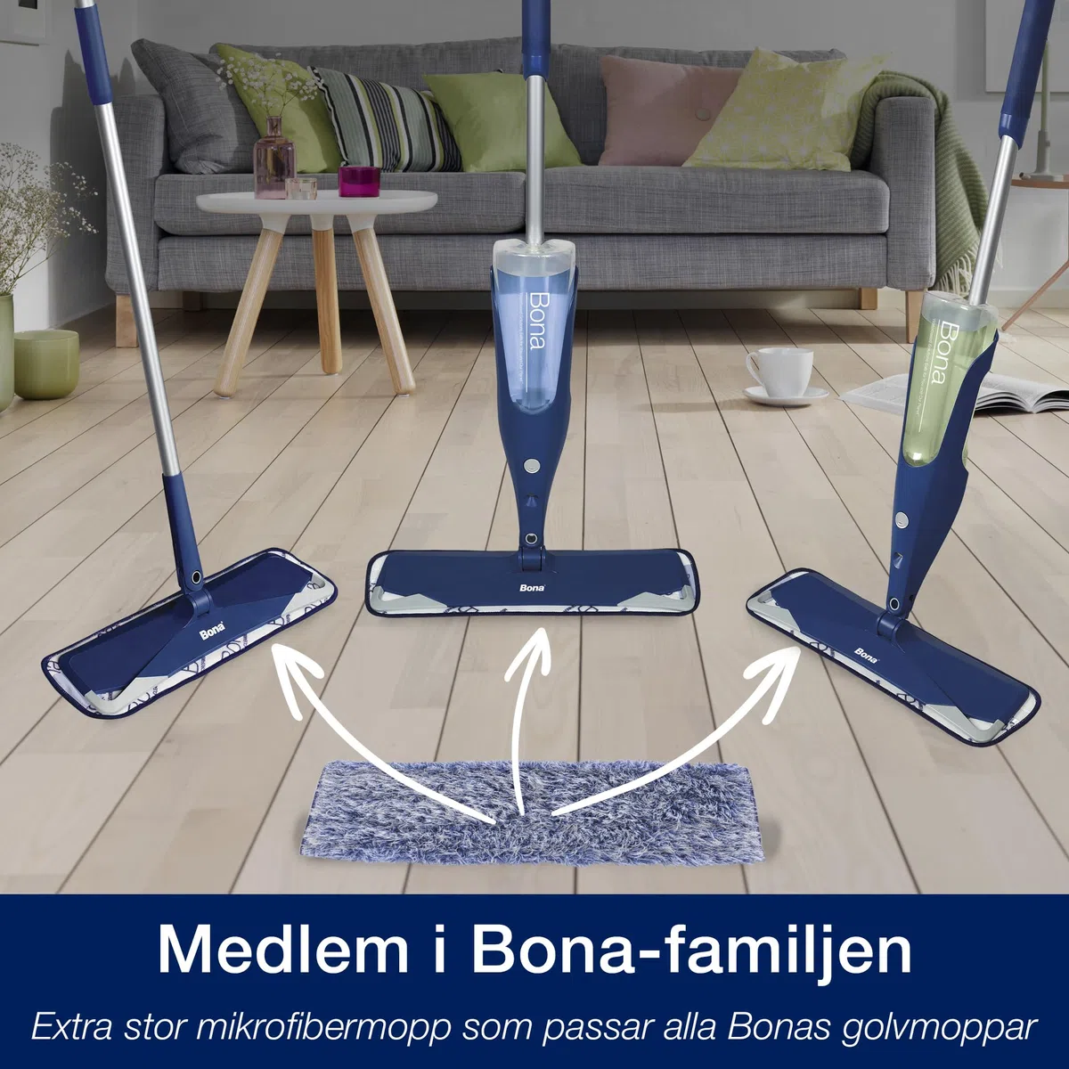 Bona Staubpad, Polyester, 46,5 x 14 cm, Grau (Packung mit 2)