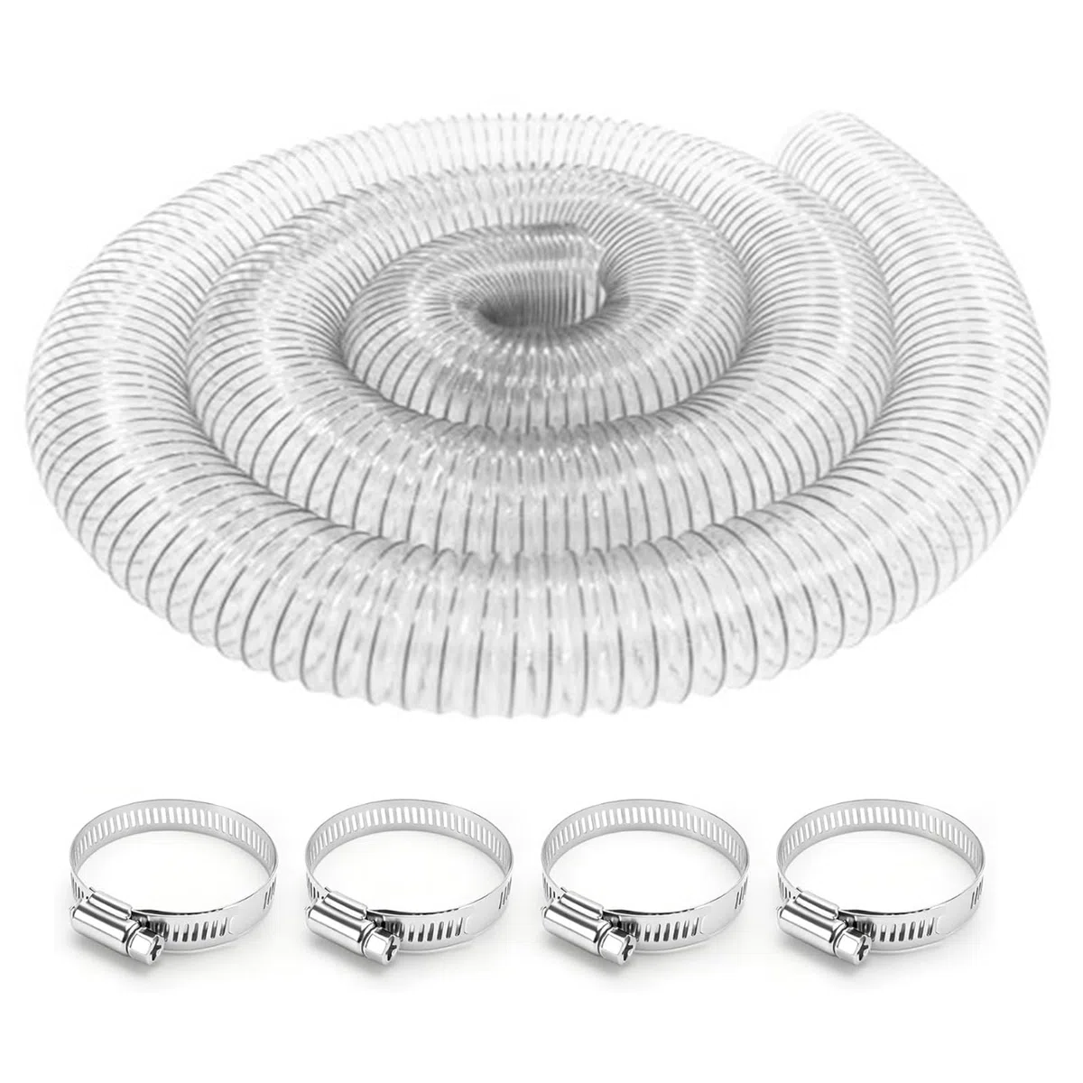Yuragim 50mm Absaugschlauch, 3m Transparenter PVC Staubsammelschlauch, Flexibler Saugschlauch mit Edelstahl Schlauchschellen, Universal Rohr Spiralschlauch für Werkstatt Staubsauger Teichpumpe