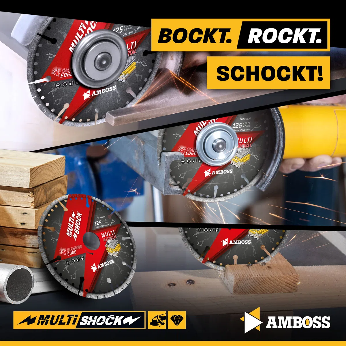 Amboss MultiShock - Diamant-Trennscheibe Ø 115 mm x 22,2 mm - Universal/Allround | Segmenthöhe: 10 mm (galvanisiert)