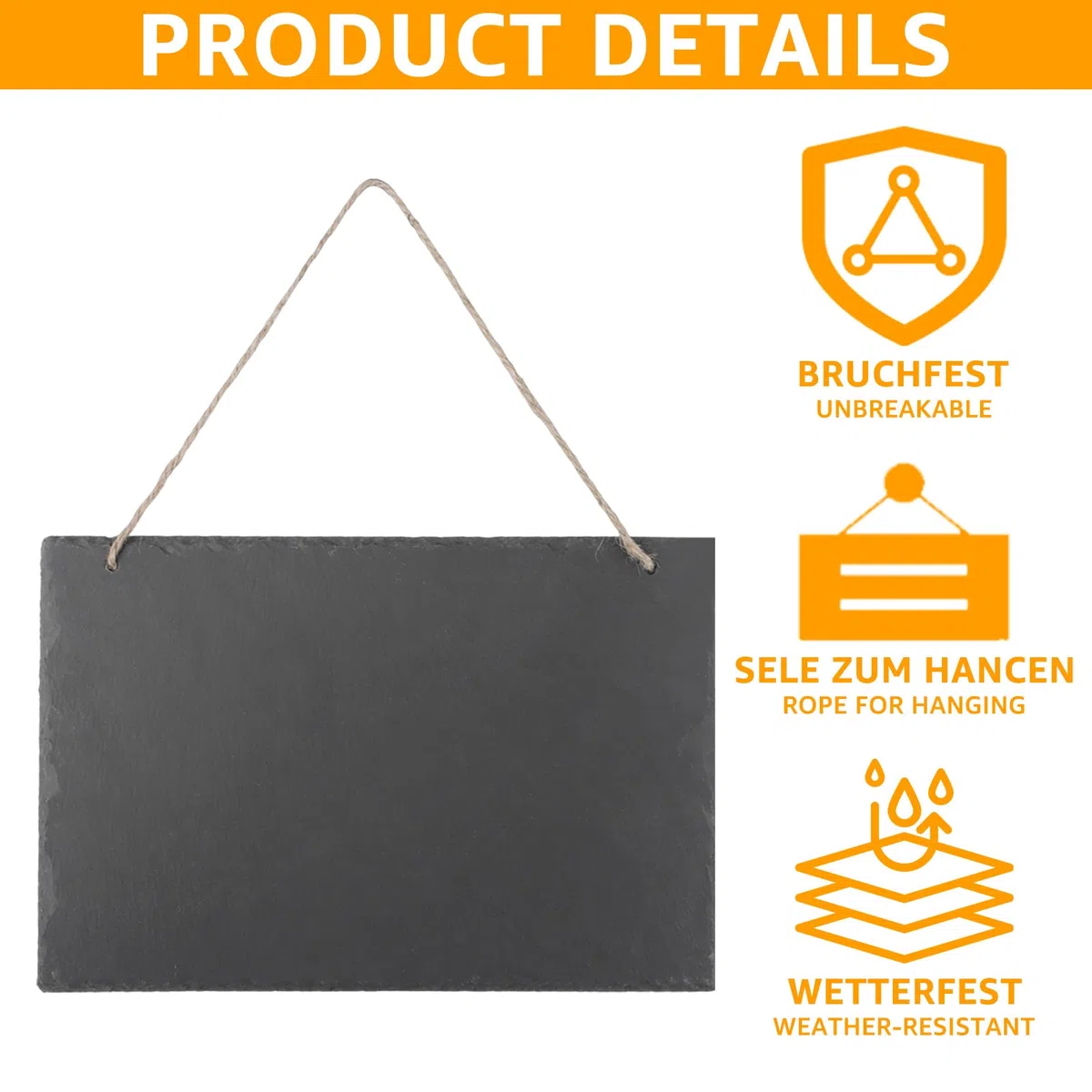 2 Stück Kleine Schiefertafel zum Beschriften & Aufhängen, 30x20CM Wetterbeständige Memoboard, Blackboard Küchentafel Wand Notiztafel mit chwamm