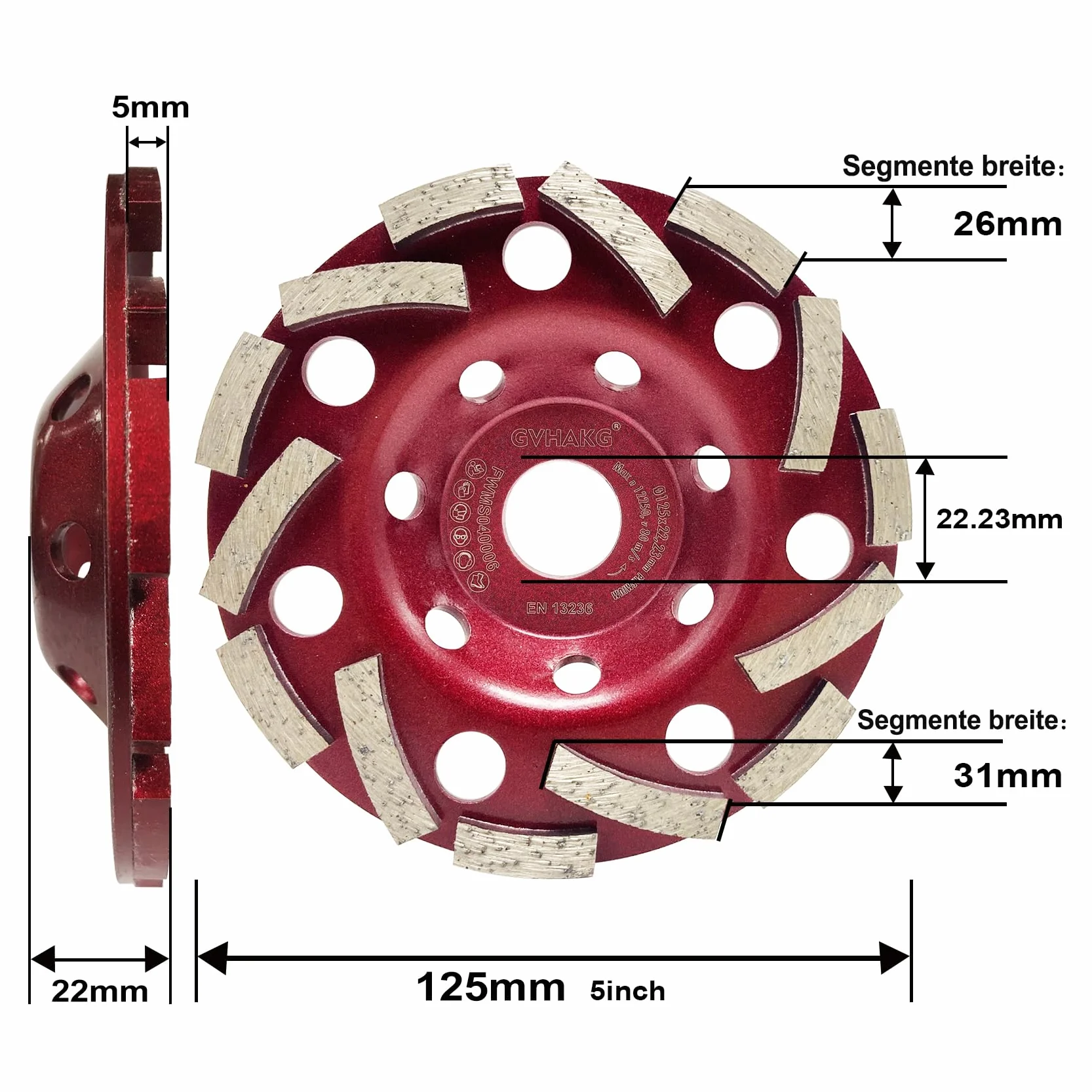 Diamant Schleiftopf 125mm×22.23mm, Topfschleifer Für Beton Stein Naturstein Fliesenkleber Granit Mauerwerk-Extra Speed Diamant Schleifscheibe