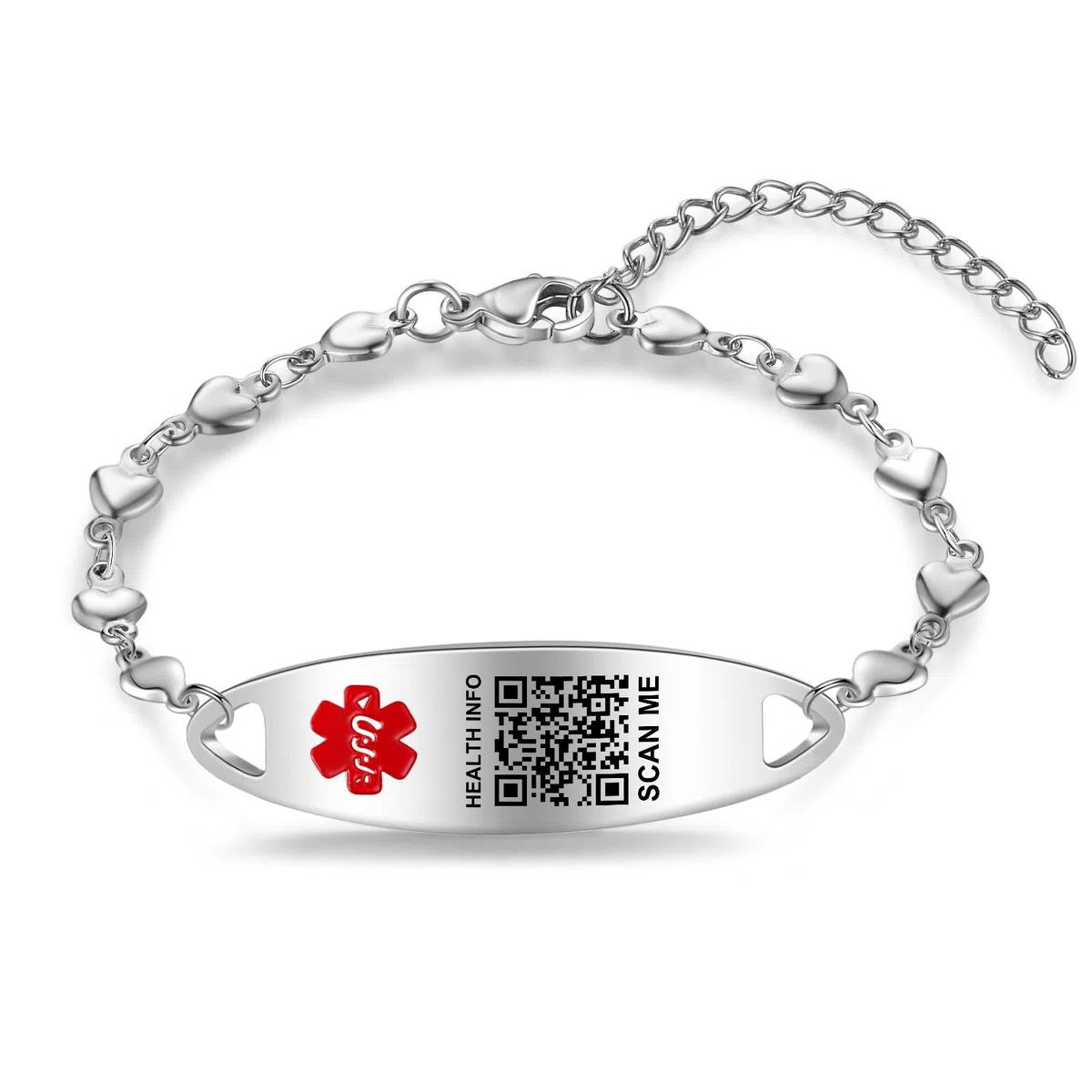 Medizinische Notfall-Halskette für Männer und Frauen, 48,3 cm, medizinische ID-Halskette, graviert, QR-Code, individuelle Online-Notfall-Info, mehr Platz