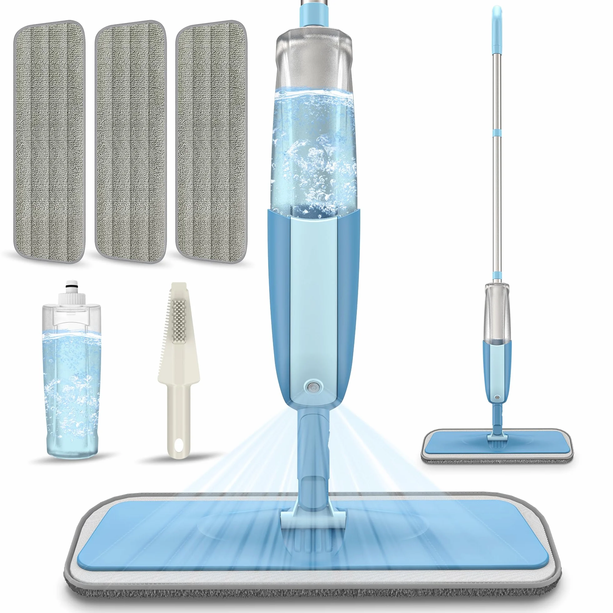 Wischer mit Sprühfunktion Sprühwischer Bodenwischer, MEXERRIS Wischmopp mit Wassertank 360 Grad Rotierender Wischmopp Spray Mop Wischer Boden mit 3 Waschbaren Mikrofaser Pads für alle Böden