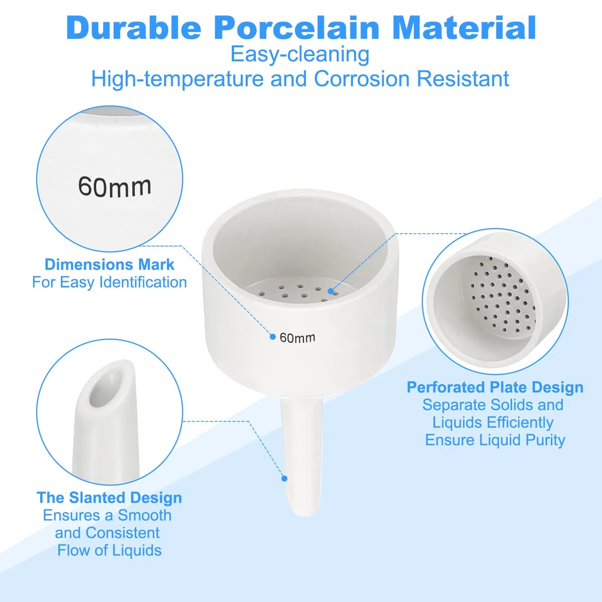 PATIKIL Porzellan Büchnertrichter 2 Stück Büchner Filter Separations Trichter Für Labor Experimente Weiß OD 60mm ID 55mm