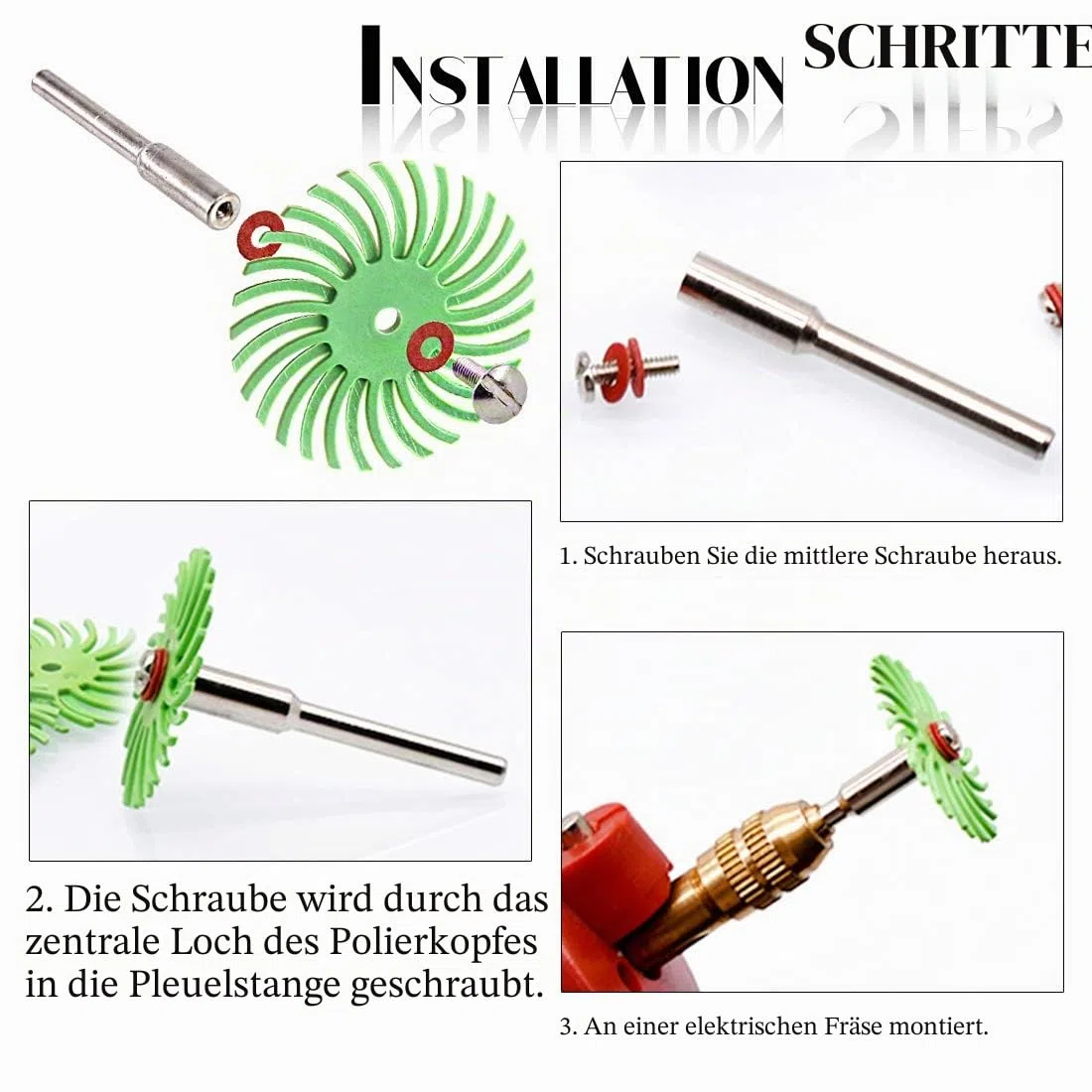 Swpeet 66 Stück 2,5 cm 6 gemischte Körnung 80/120/220/400/600/1000 Radialborsten Schleifbürste Lücke Polierpad Polierscheiben Sortiment Kit