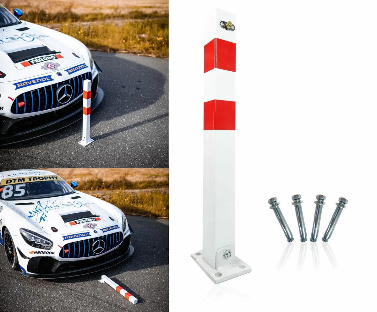 HSM Parkpfosten Absperrpfosten Poller klappbar 65 cm Sperrpfosten Parkplatzsperre Wegsperren Klapppfosten Parkwatch Barrierepfosten
