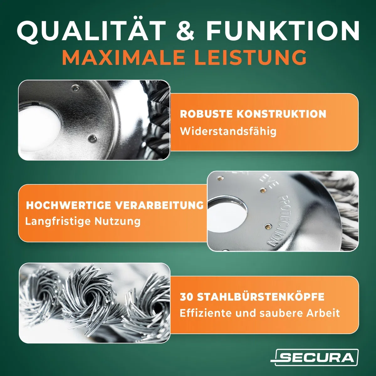 SECURA Profi Unkrautbürste Fugenbürste 25,4x200mm kompatibel mit Motorsense und Freischneider | Wildkrautbürste für Motorsense Unkrautentfernung mit 25,4mm Bohrung | Drahtbürste für Freischneider