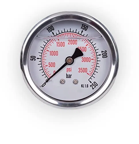 Manometer Glycerin axialer Anbindung Edelstahl IP65 63mm mit Rückanschluss 1/4 Glycerin (0-250 bar)