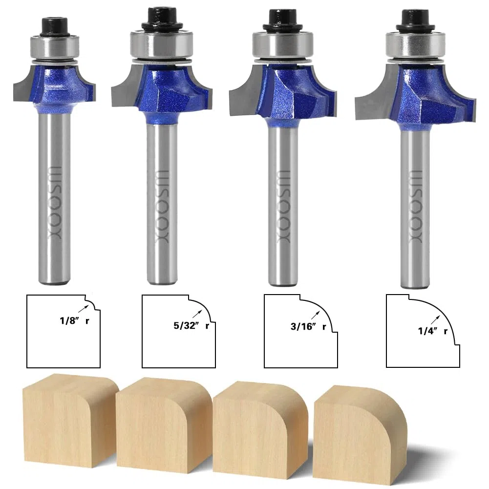 4 Stück Abrundfräser Standard Fräser Set für Holz mit 6mm Schaft, Fräser für Oberfräse Set
